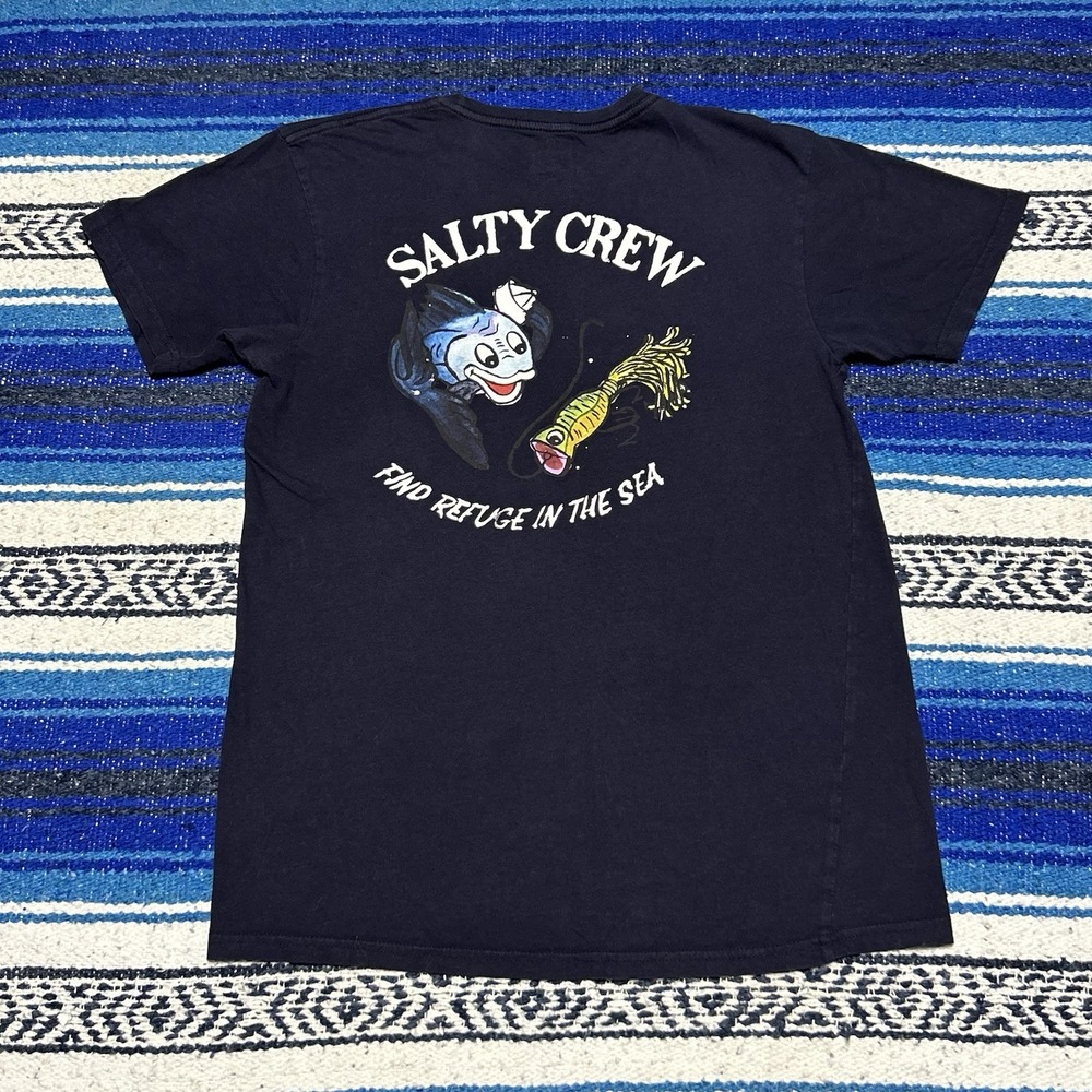 Salty Crew "Find Refuge In The Sea" Short Sleeve Navy T Shirt Size Med